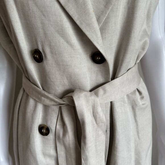 H&M linen blend belted tie waist double breasted sleeveless dress size L - Picture 3 of 8